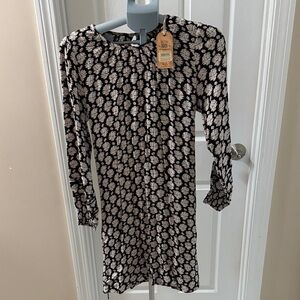 Fat Face Black and Cream Floral Long Sleeve Dress NWT US4
